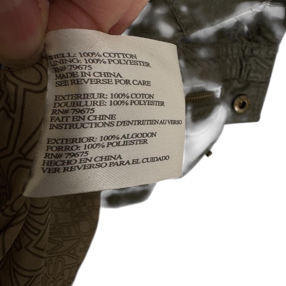 Michael Kors Olive Green Waxed Utility Jacket Women XL Pockets Zip Snap Military - Picture 9 of 9